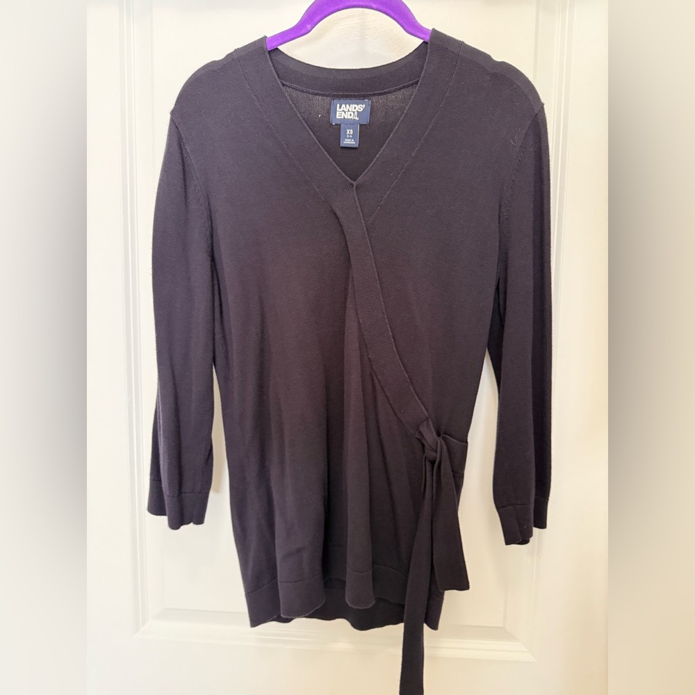 Lands' End Navy Faux Wrap Top XS